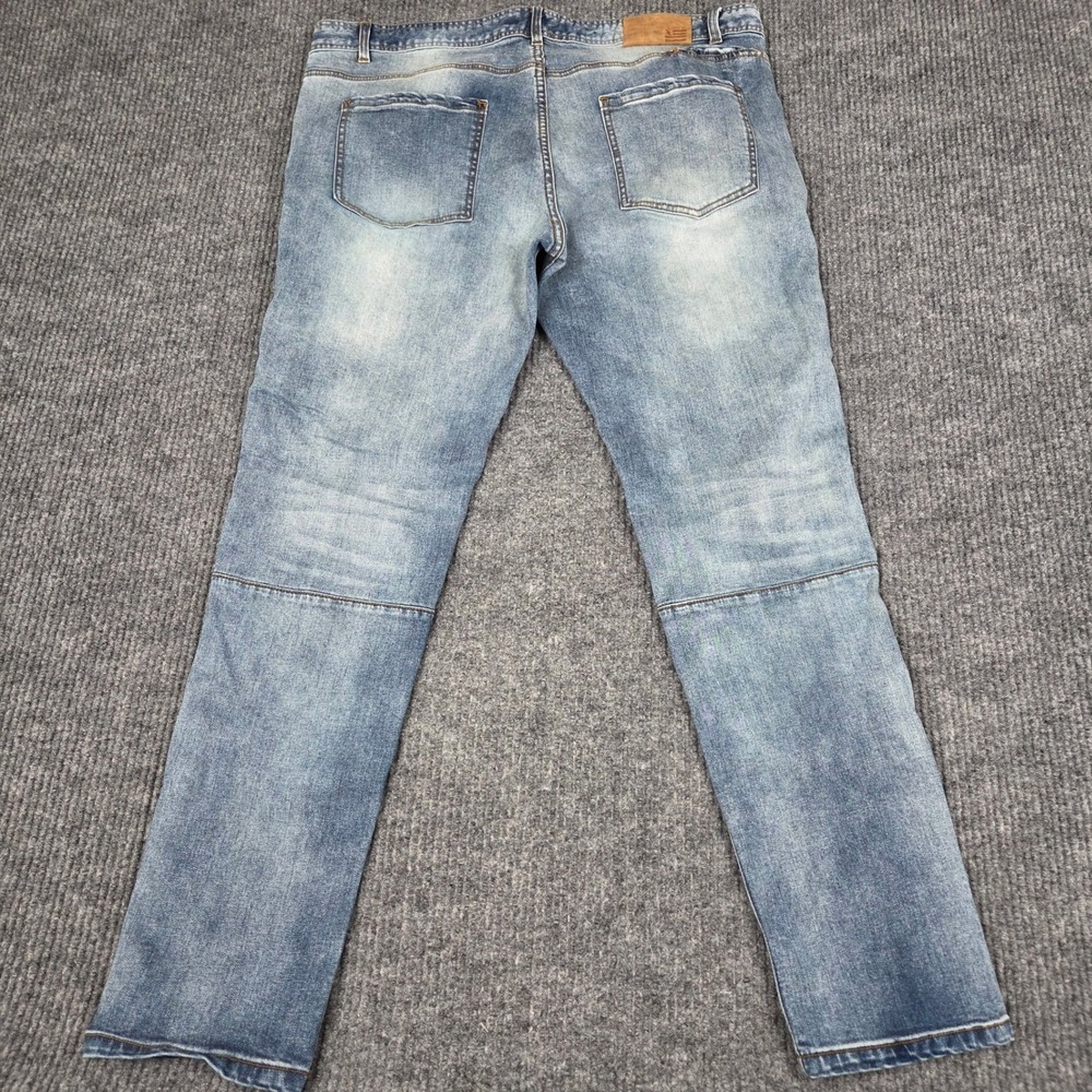 Hyper Denim Los Angeles Men Blue Light Wash Drawstring Moto Slim Jeans Size 40